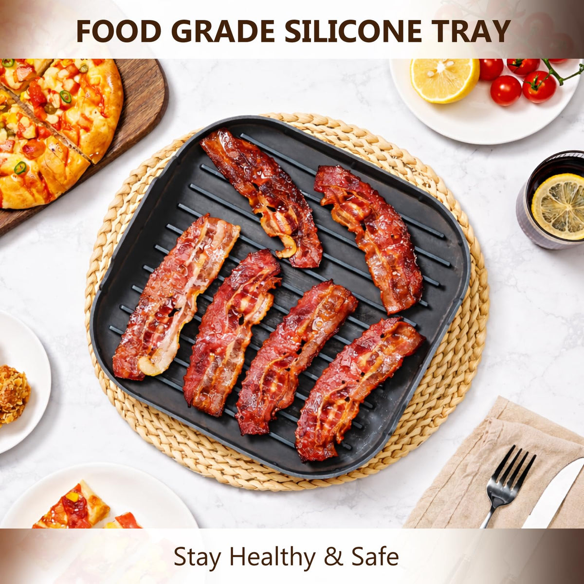 Jillmo bacon tray highlighting grease draining grooves