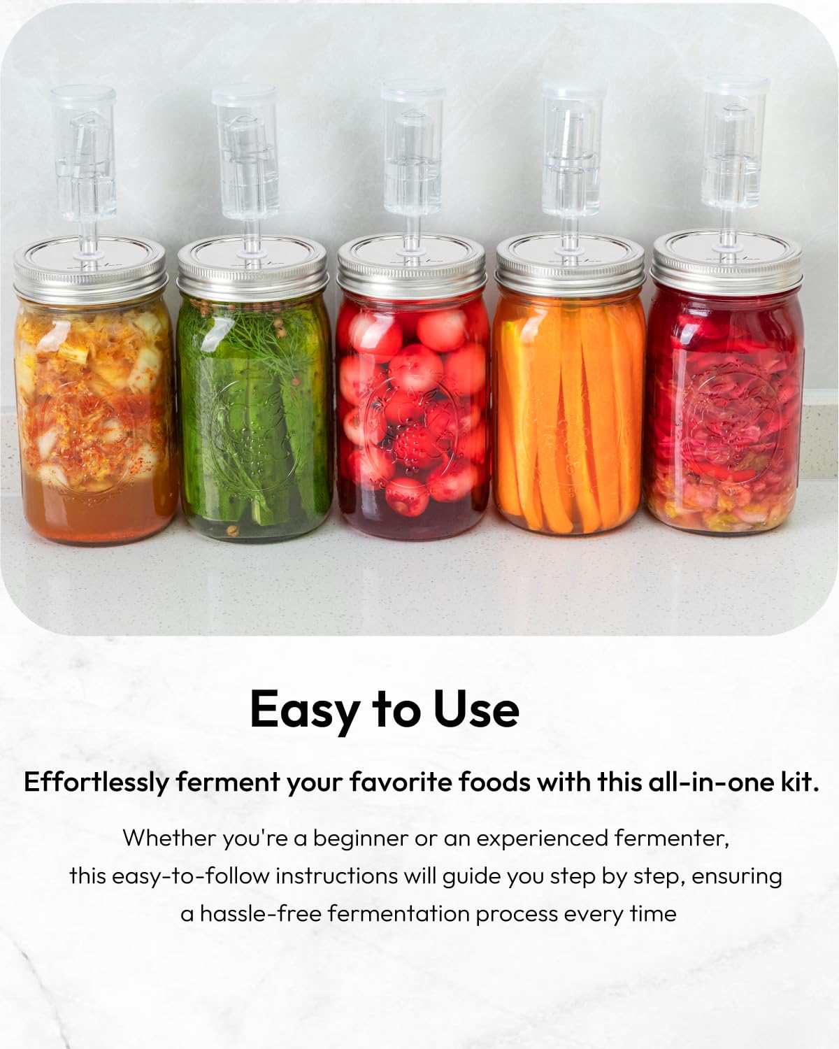 JILLMO setup demonstrates use with pickles, kimchi, and sauerkraut