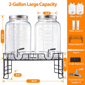 JILLSKY glass drink dispenser with stainless steel spigot for leak-free pouring.