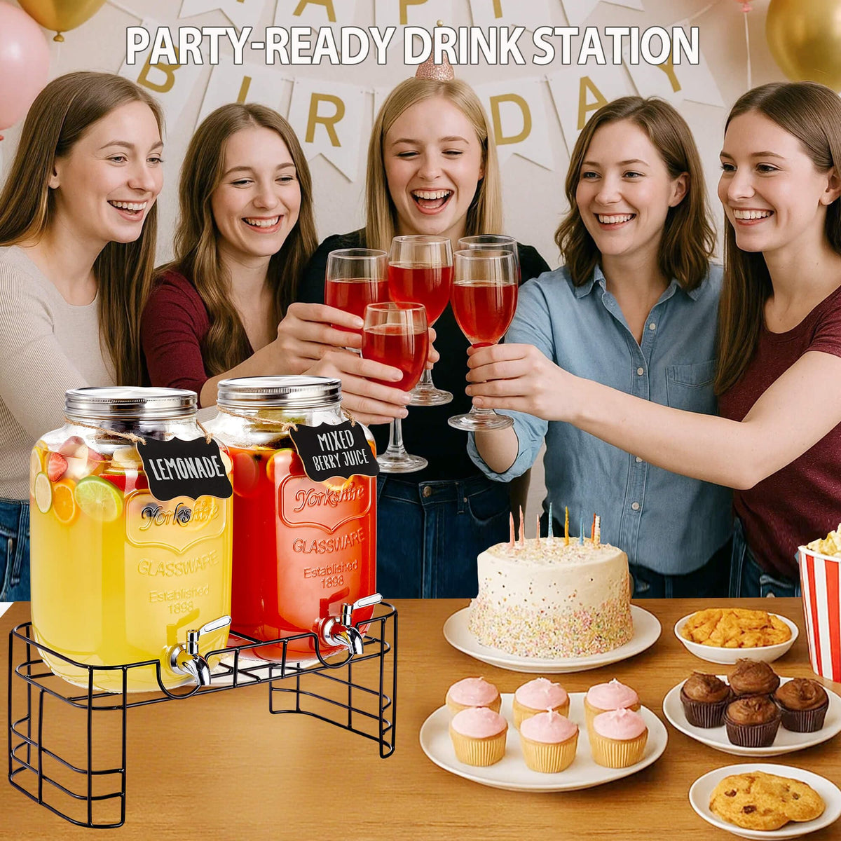 JILLSKY large-capacity 2-gallon dispensers are ideal for parties and family gatherings.