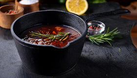 Jim Beam JB0204 basting pot in oven demonstrates reliable heat retention for sauces