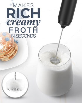 JIMYIU frother in action creating creamy froth in seconds.