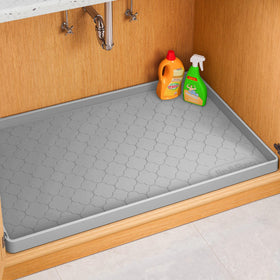 Jin&Bao 34x22 under-sink mat provides full cabinet protection against spills.