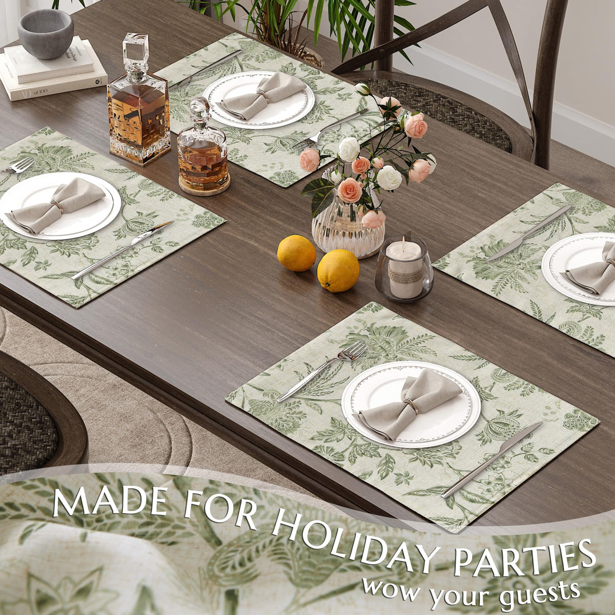 jinchan farmhouse design with botanical print enhances any dining setting.