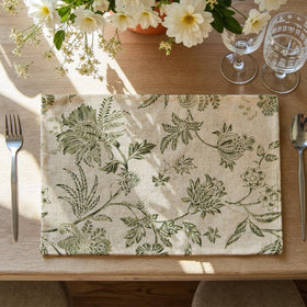 jinchan linen floral fall placemats green with hand painted motif, ideal for casual or formal dining.