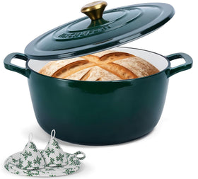 JINCHUFURI 5.2 qt enameled dutch oven on stovetop with even heat distribution