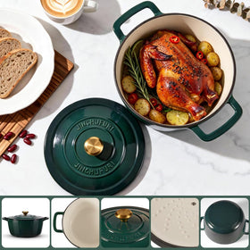 JINCHUFURI dutch oven with lid off showing secure dual handles for easy transfer