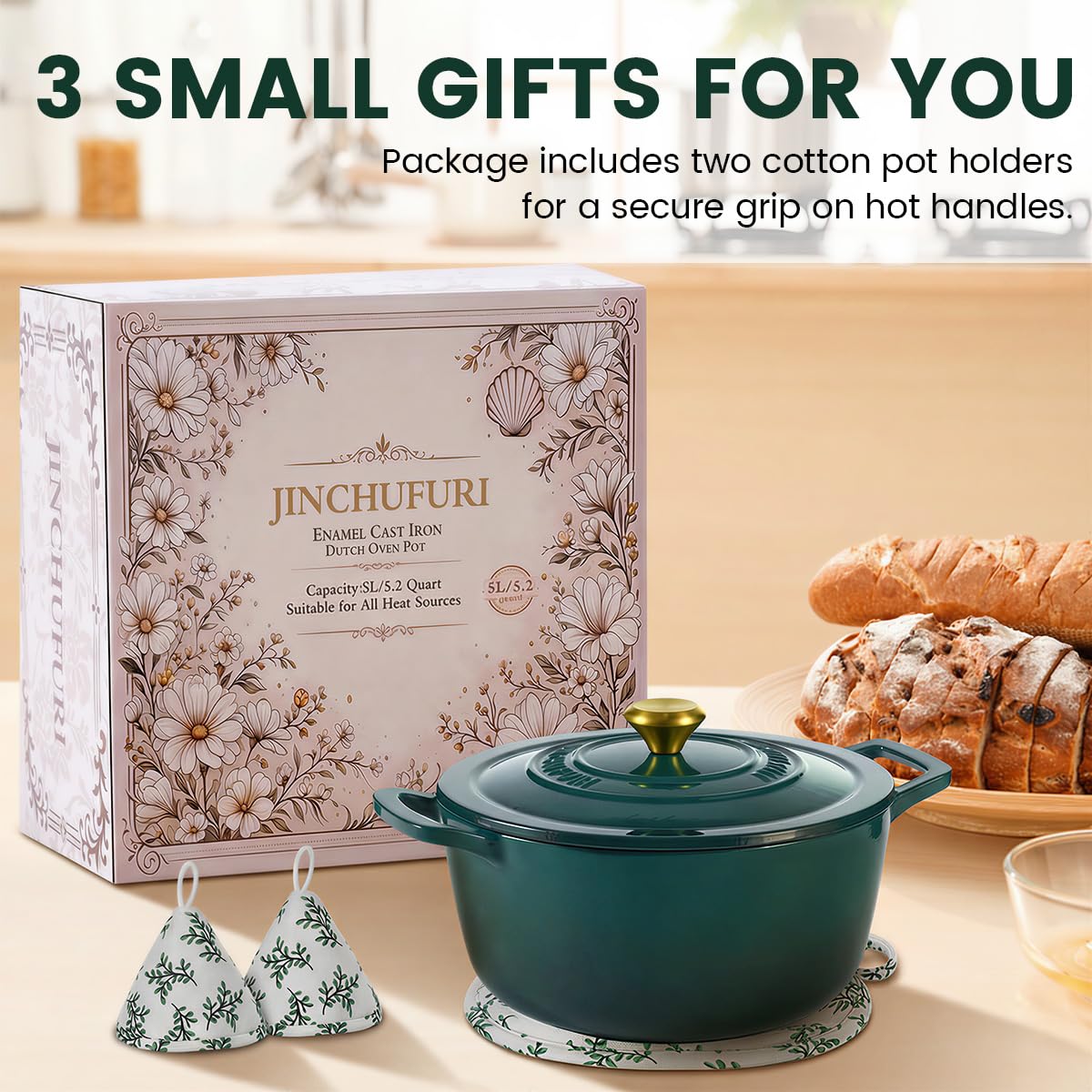 JINCHUFURI 5-quart capacity fits family meals and compact kitchen storage