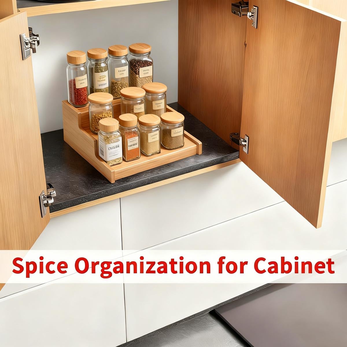 JinDoWin dual-pack spice rack boosts cabinet efficiency and accessibility.