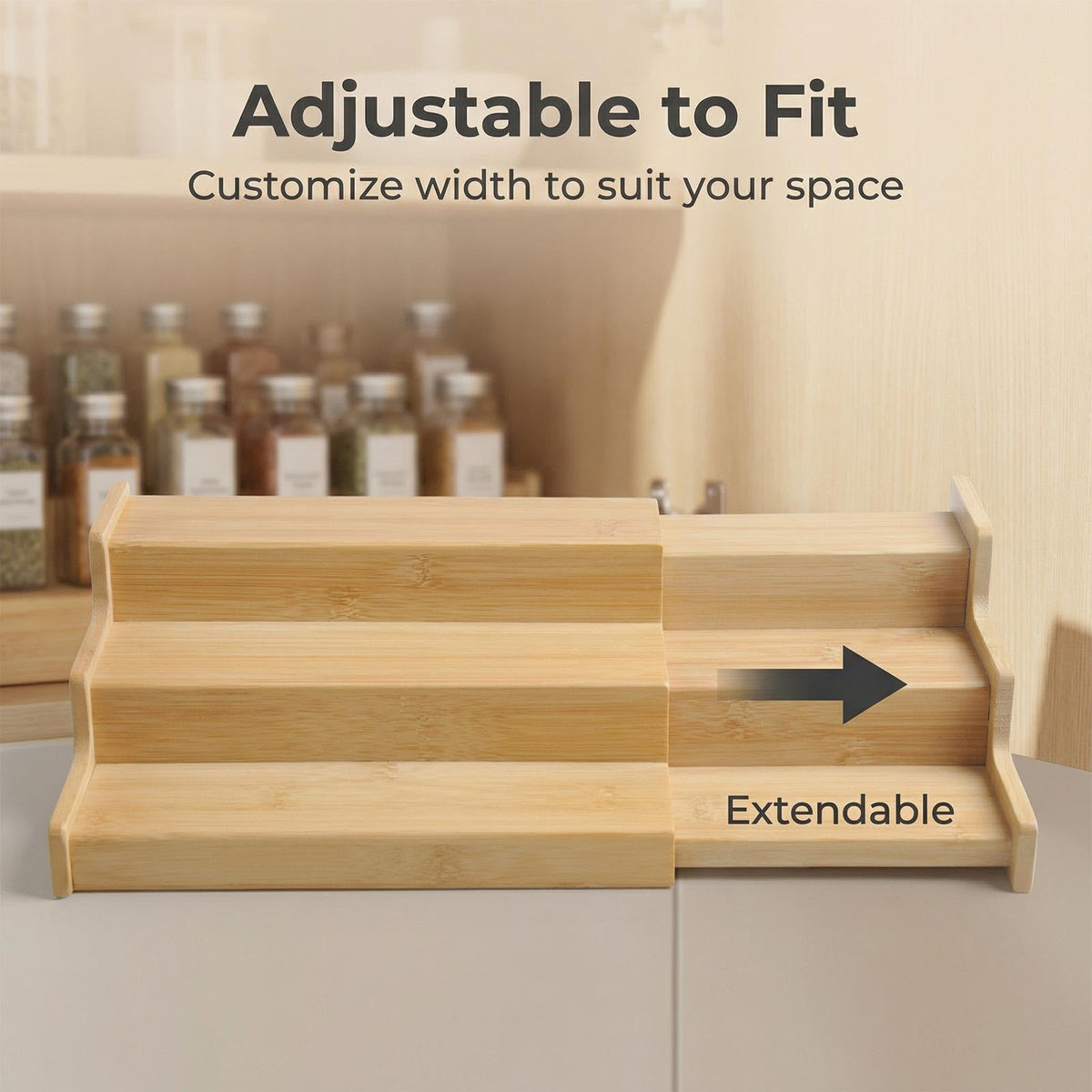 JinDoWin space-saving spice rack fits compact cabinets.