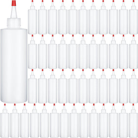 Jinei 60-pack 8oz squeeze bottle with red cap showing leak-proof design for sauces and condiments