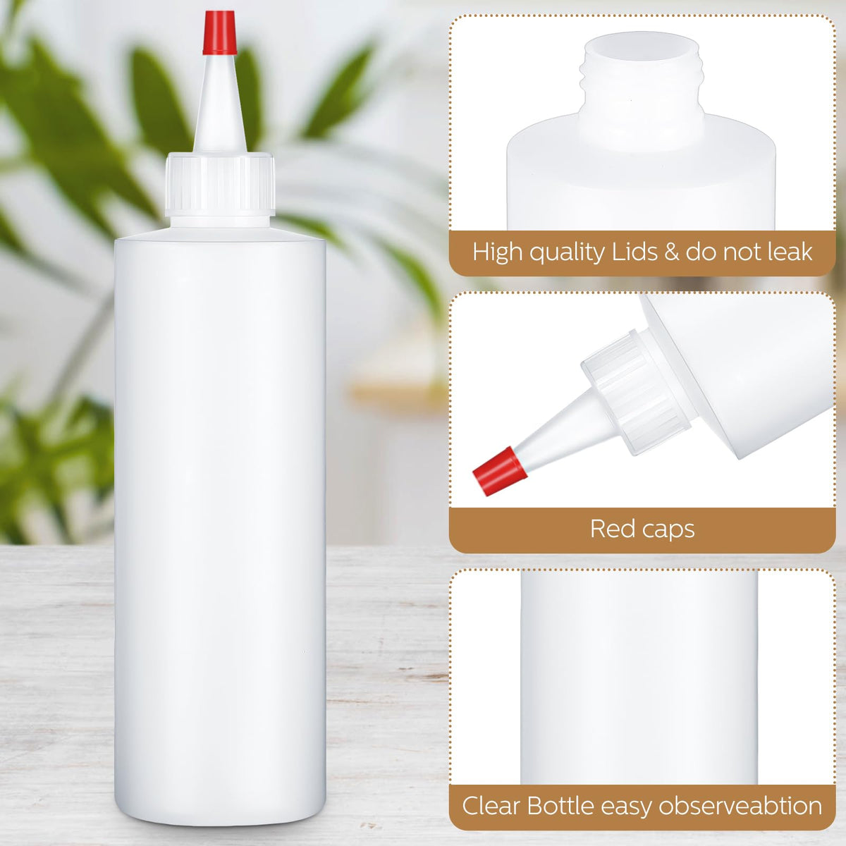 Jinei 8oz bottle with red cap for easy refilling and mess-free pouring