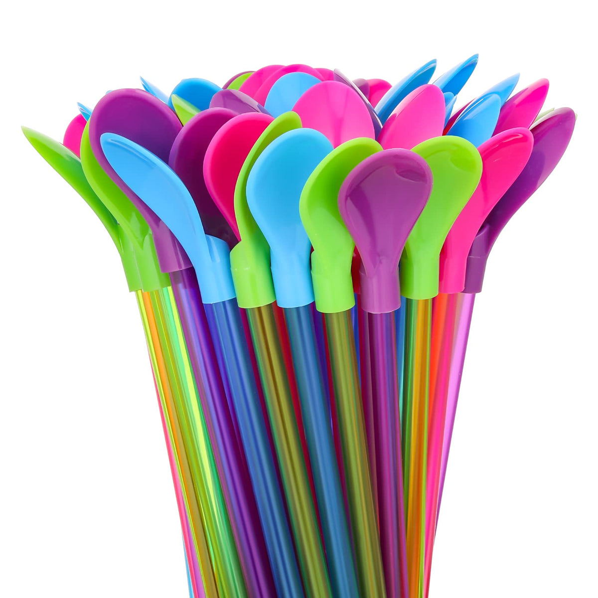 Jinei snow cone spoon straw set of 100 pieces in assorted colors for reusable drinks and gatherings