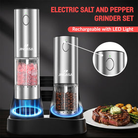 JINGASA grinder dual-speed control enables quick pepper bursts or measured salt dispensing.