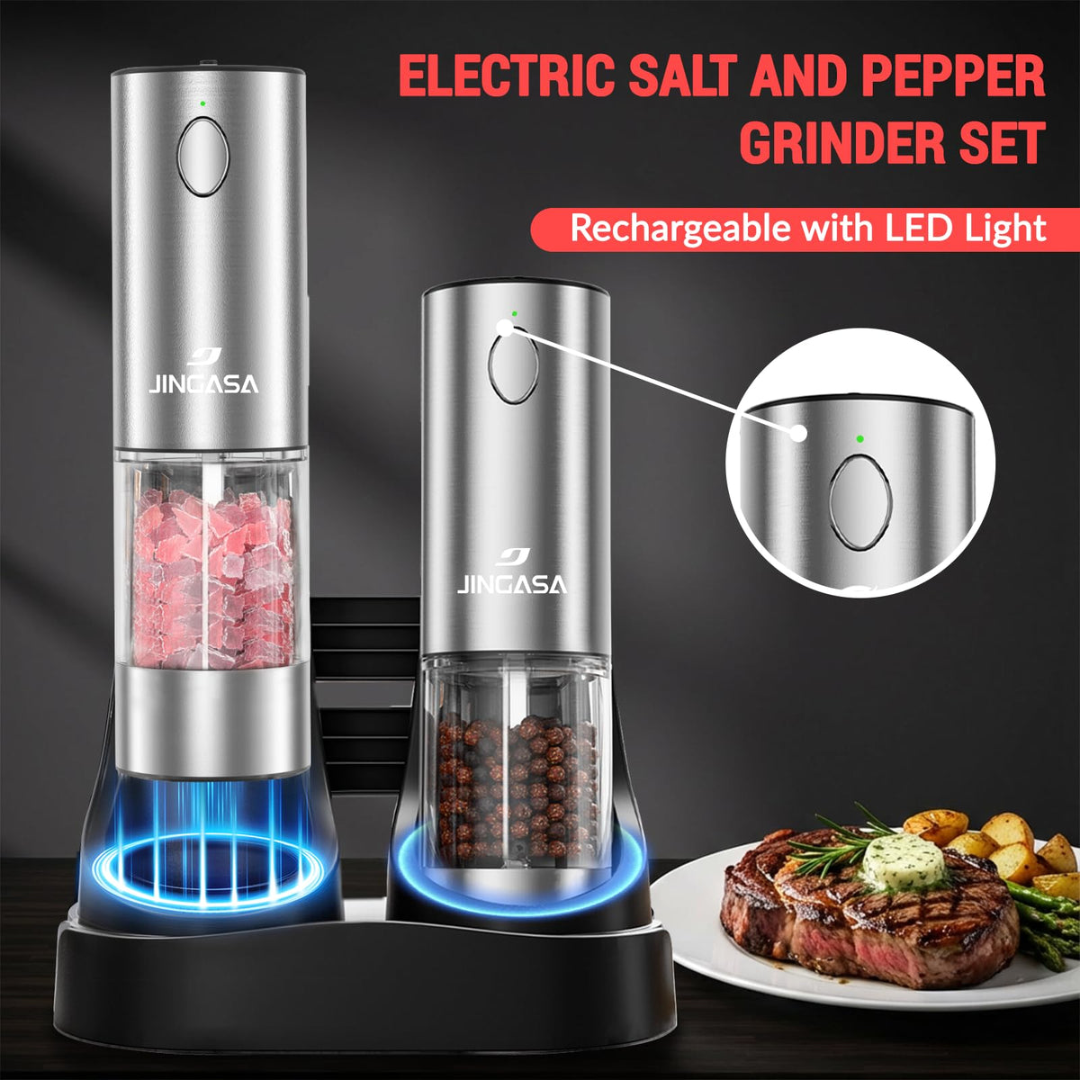 JINGASA grinders with 95ml capacity for longer use between refills.