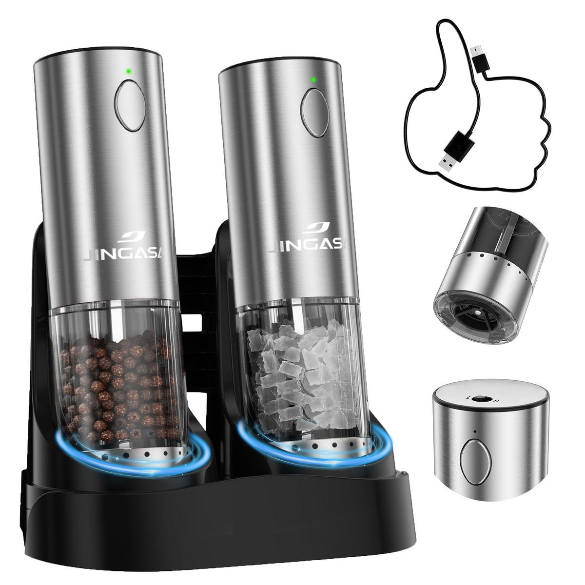JINGASA electric grinder with 95ml capacity for longer seasoning sessions.