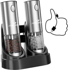 JINGASA electric grinder set with USB base for easy charging.