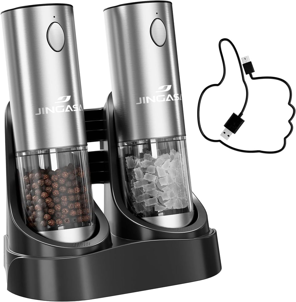JINGASA electric grinder set with USB base for easy charging.