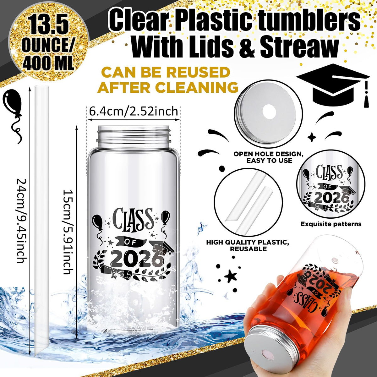 Jingmore Class of 2026 cups with 13.5 oz capacity for festive toasts