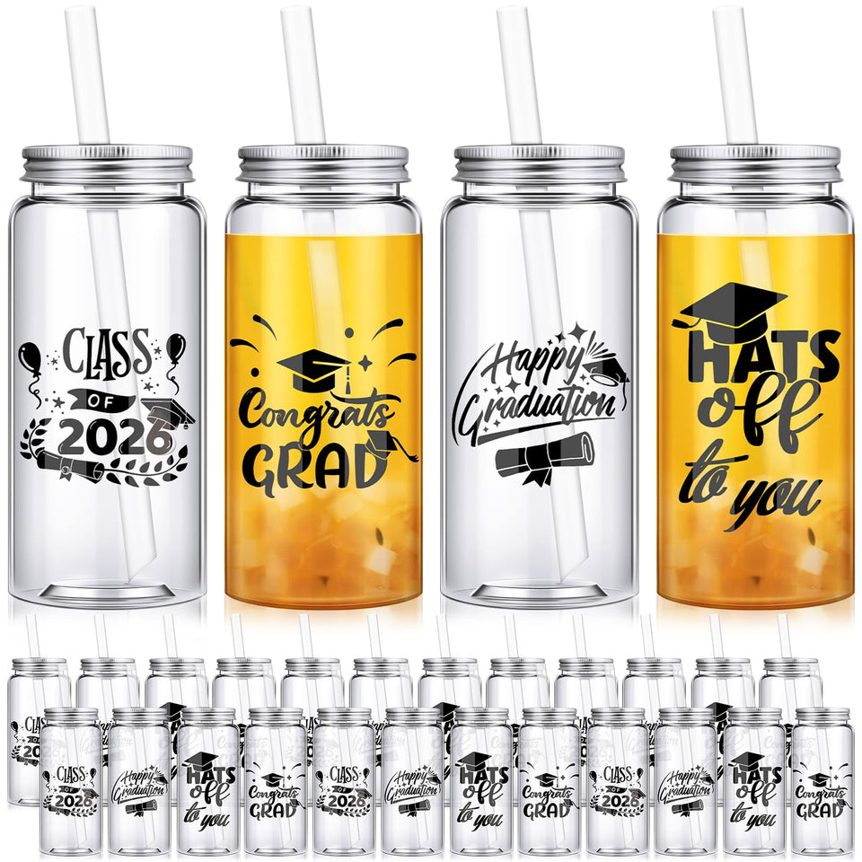 Jingmore graduation cups with lids and straws in four designs for celebrations