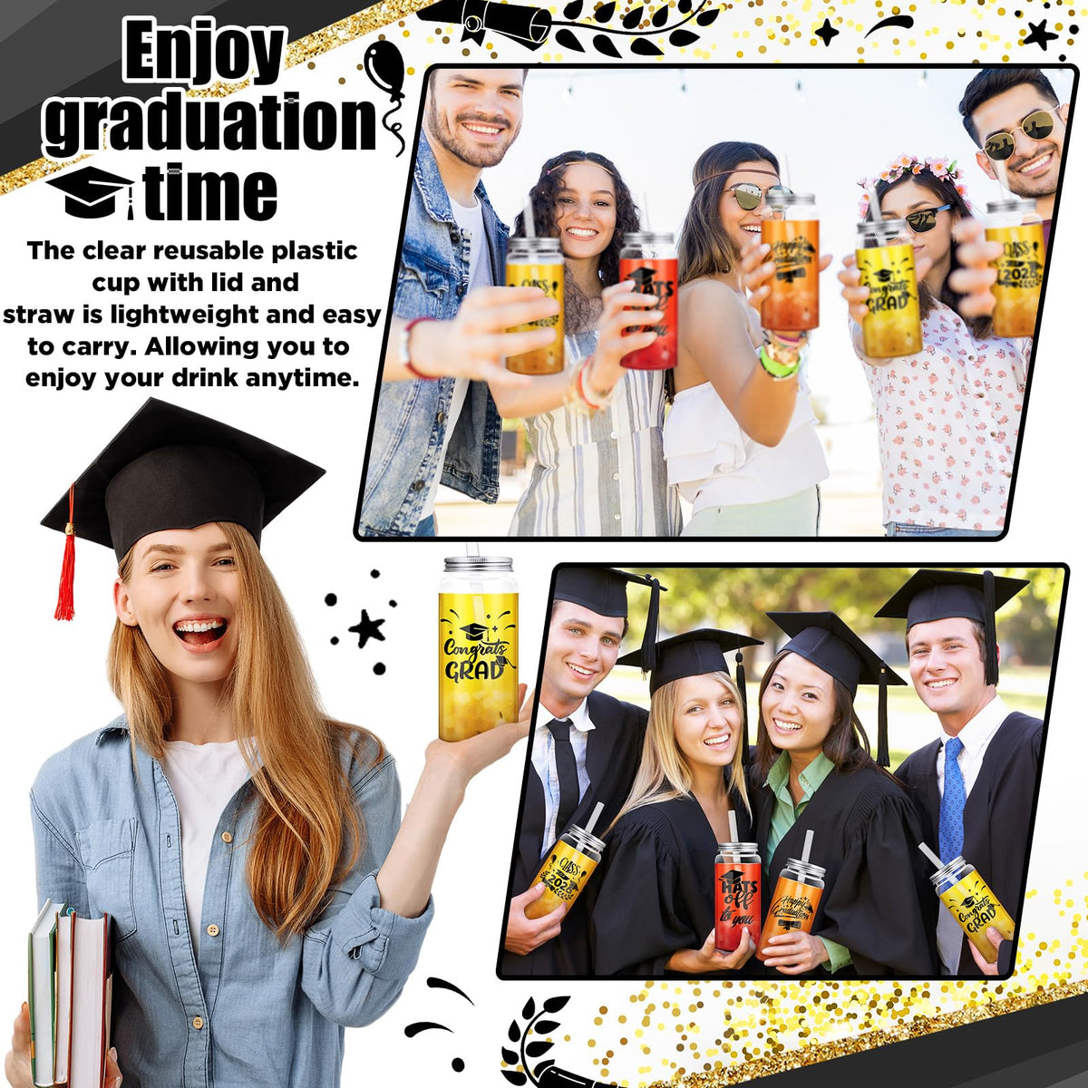 Jingmore cups with leak proof lids and long straws for celebrations