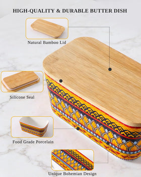 JINGUS butter dish shows silicone seal for airtight freshness.