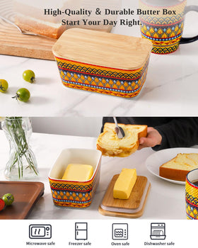 JINGUS butter dish lid with bamboo cover and silicone seal.