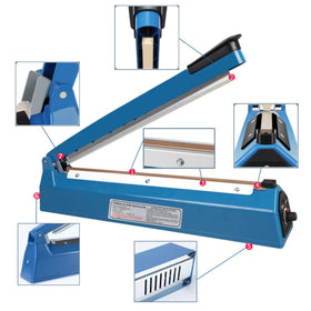 Two-step operation shown with temperature knob and ready-to-seal setup.