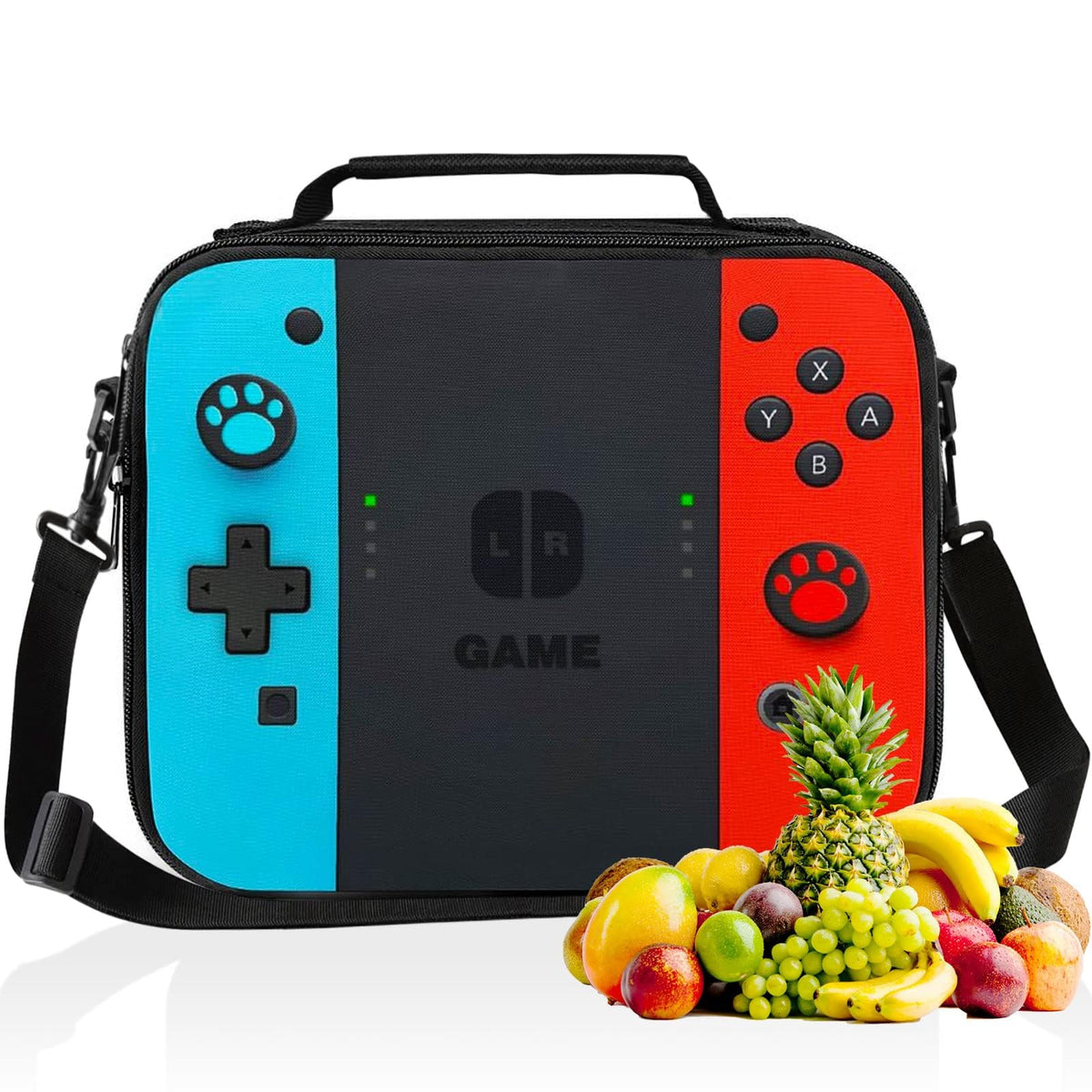 JIRAIKEI game lunch bag front view highlighting kid-friendly design and easy portability.