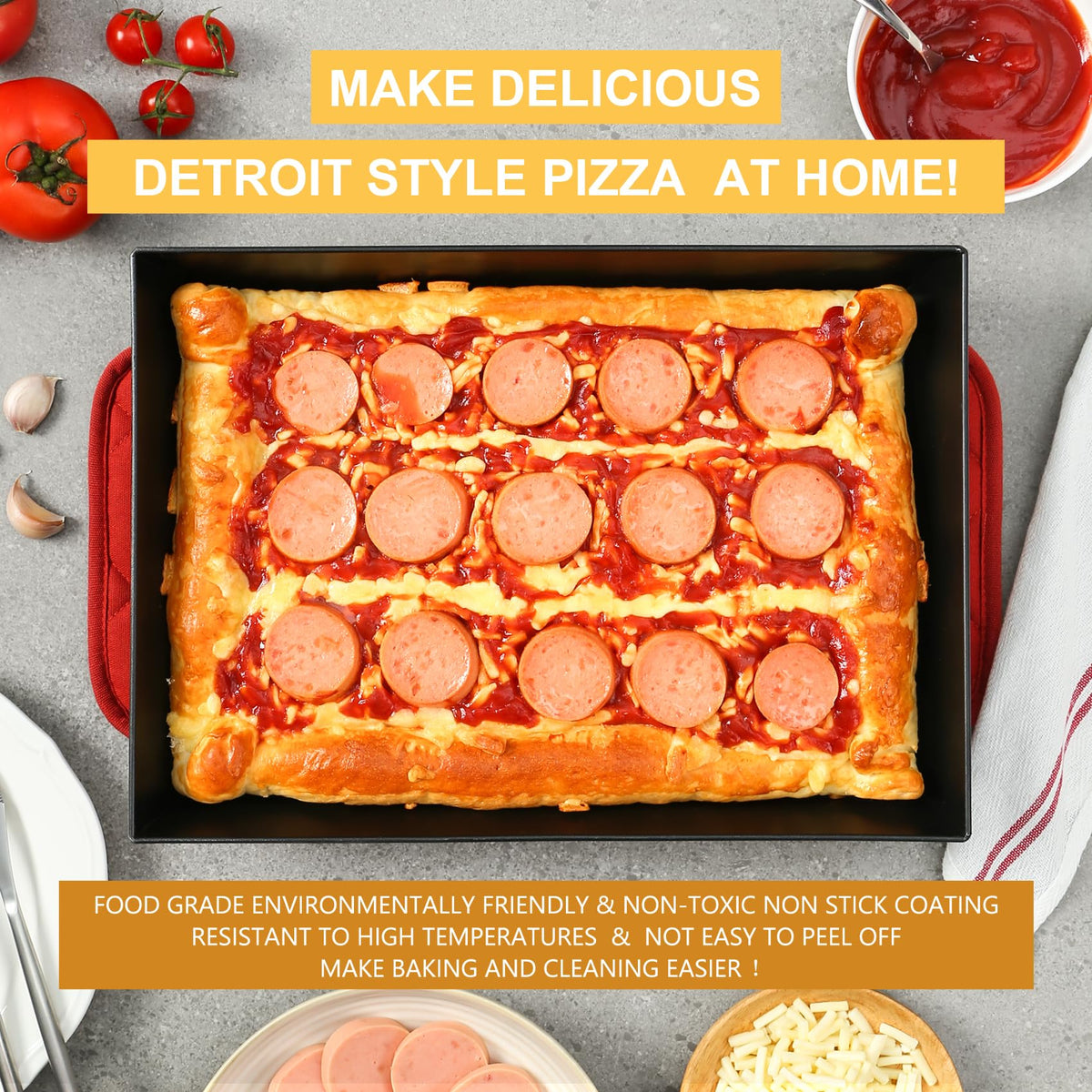 Jisculo Detroit-style pan withstands up to 800°F for versatile baking.