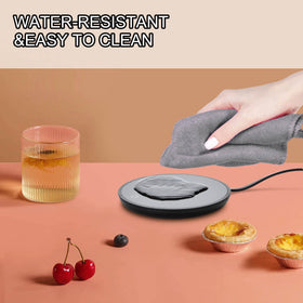 Jisile Coffee Mug Warmer on desk demonstrates compact footprint saving space.
