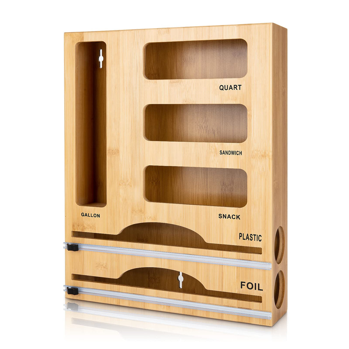 Jitner bamboo 6-in-1 organizer in a drawer for tidy bag and wrap storage.