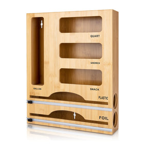 Jitner bamboo 6-in-1 organizer in a drawer for tidy bag and wrap storage.