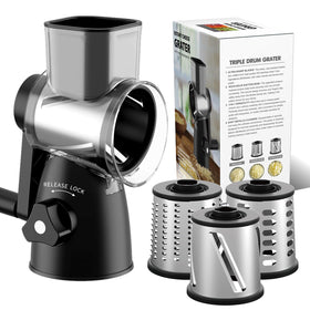 JIUMEXES rotary cheese grater with three-in-one blades for versatile prep