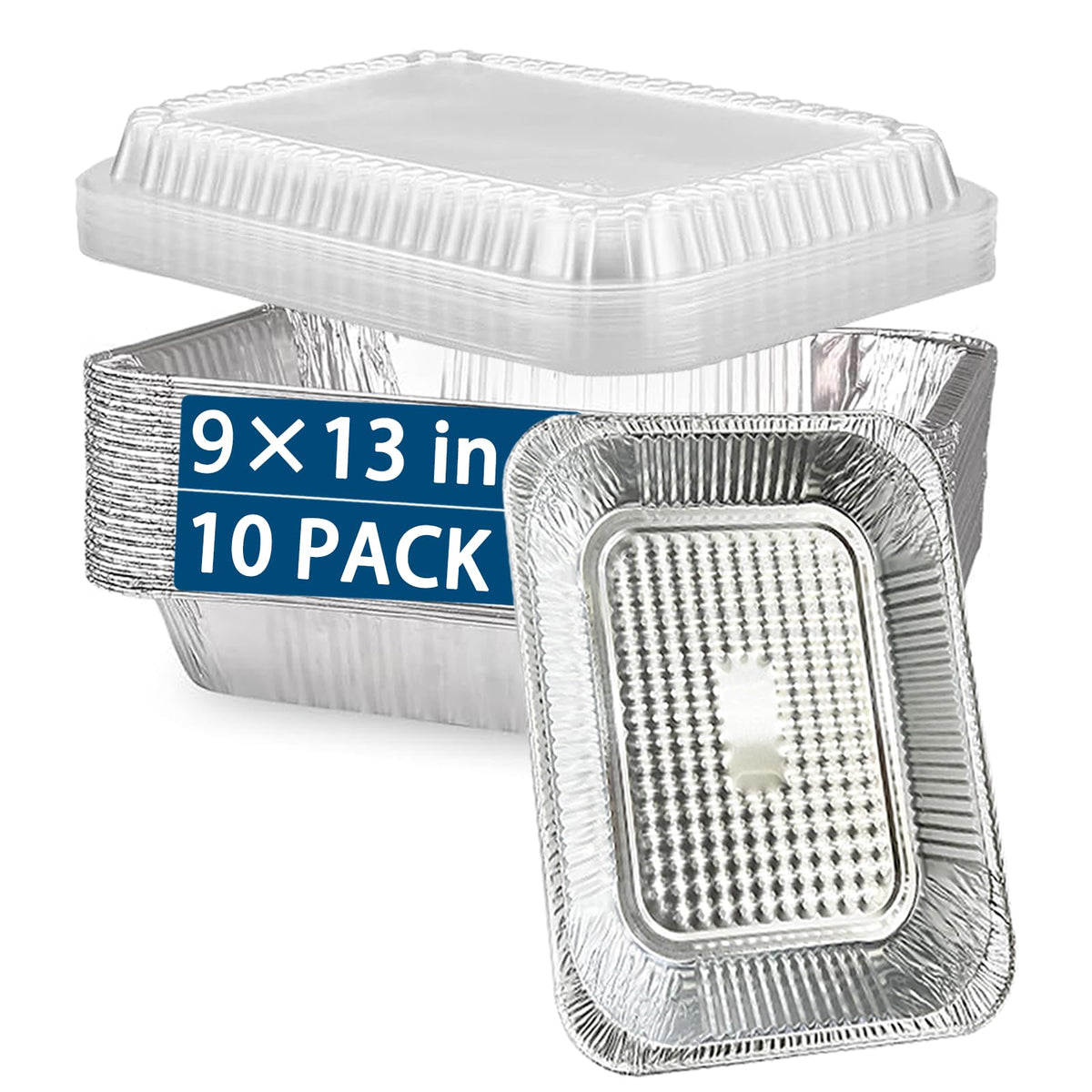 JIUMO 9x13-inch disposable aluminum pans with lids, top view for easy event serving.