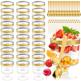 JIURUN 140pcs dessert cups with gold edge: elegant party presentation.