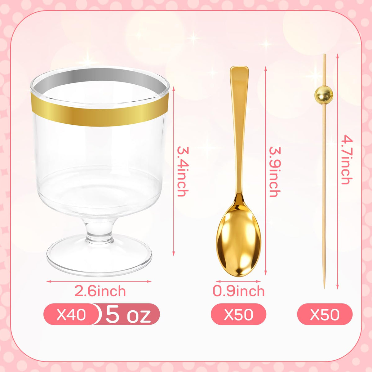 JIURUN 5oz round goblet cups: clear show for desserts and beverages.