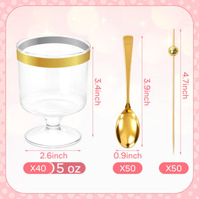 JIURUN 5oz round goblet cups: clear show for desserts and beverages.