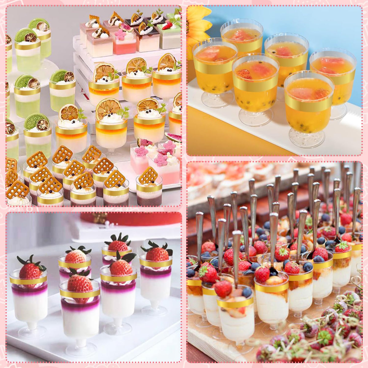 JIURUN dessert cups front view: transparent design highlights colors and textures.