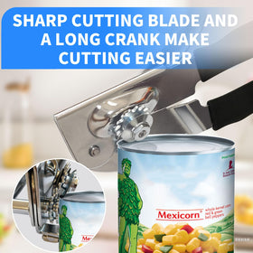 JIWYMFE can opener with magnetic lid holder catches lids, reducing mess.