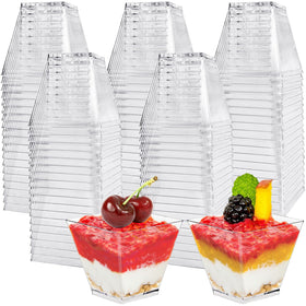 Jizvxe square dessert cups in a 100-pack for convenient party prep.