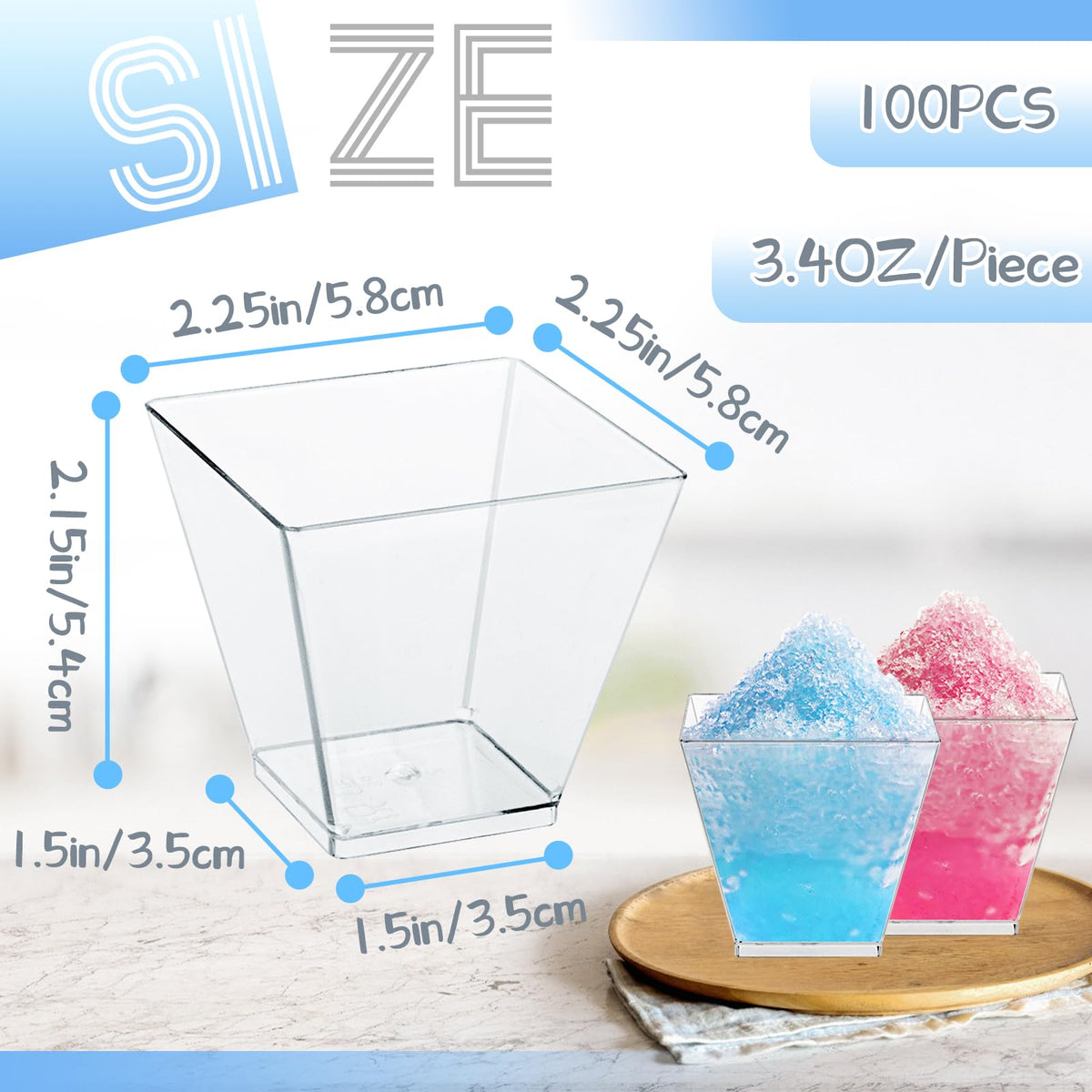 Top view of Jizvxe square cups showing crystal-clear presentation.