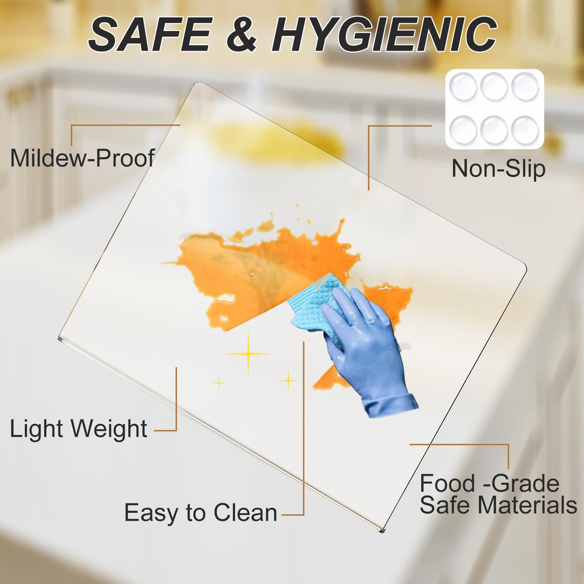 JJL acrylic board with anti-slip dots keeps food prep secure.