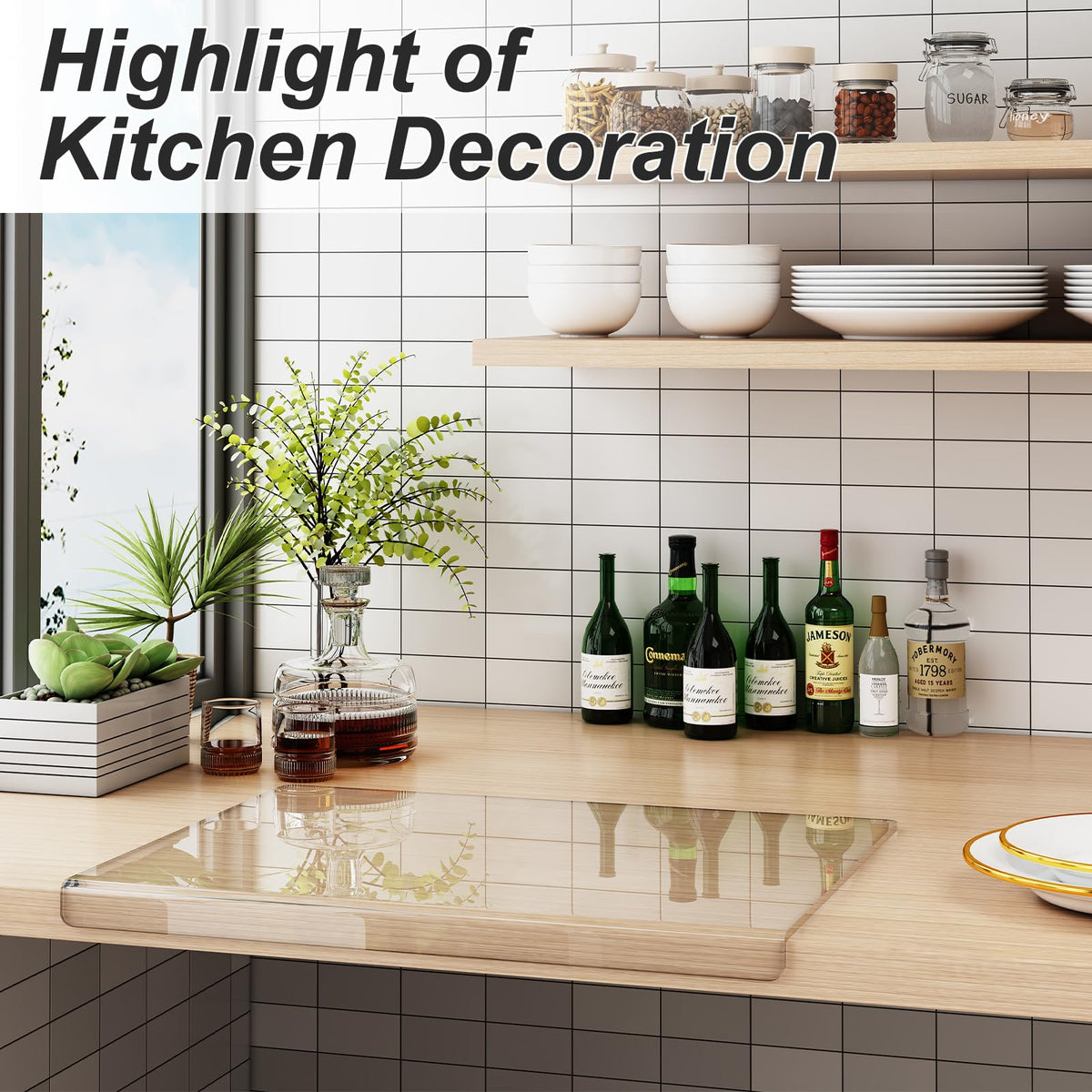 JJL clear design cutting board preserves countertop visibility and style.