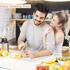 JJL kitchen decor-friendly cutting board enhances countertop appeal.