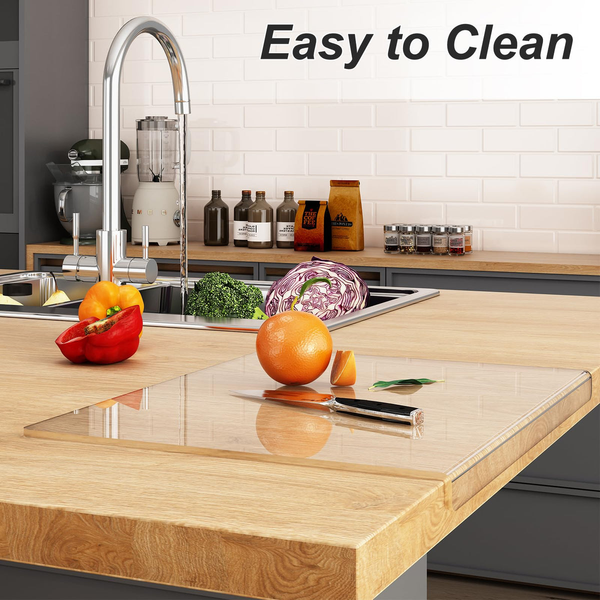 JJL cutting board with smooth surface allows easy cleaning after prep.