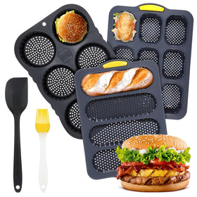JJUNW 4-cup silicone bun mold; easy release for perfect hamburger buns.
