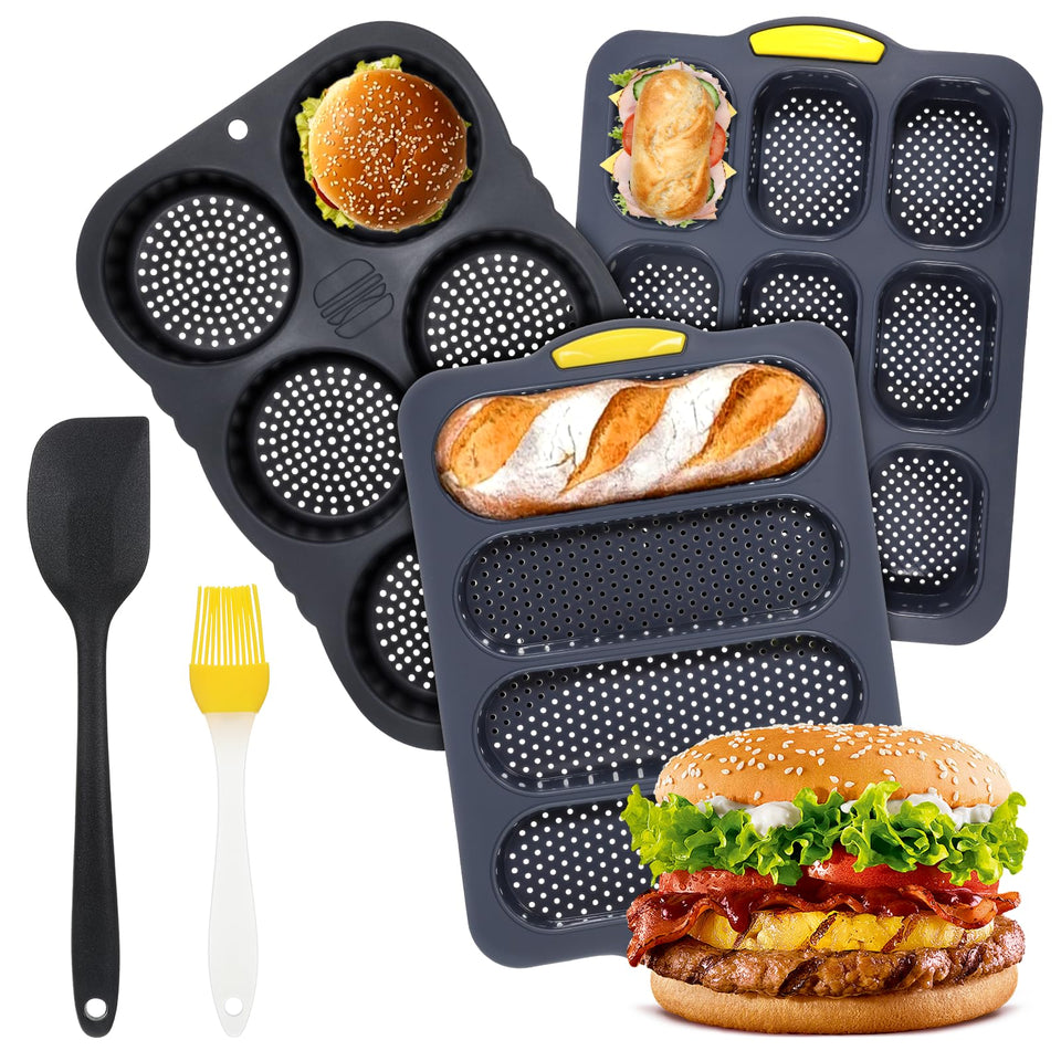JJUNW 4-cup silicone bun mold; easy release for perfect hamburger buns.