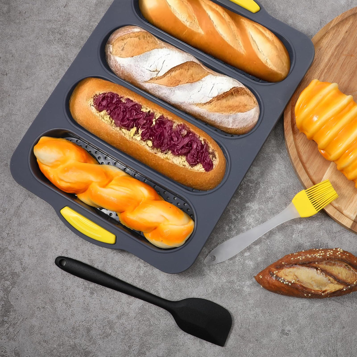 JJUNW bun mold perforated bottom; ensures even crust and airflow.