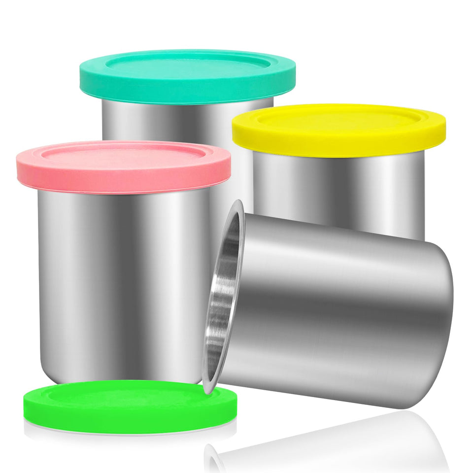 jjxeqo stainless steel pint 4-pack for Ninja Creami, durable storage for frozen treats.